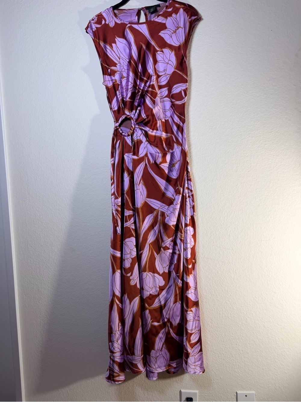 House of Harlow 1960 Cassia Floral Ring Maxi Dress Purple Brown M - Picture 11 of 12
